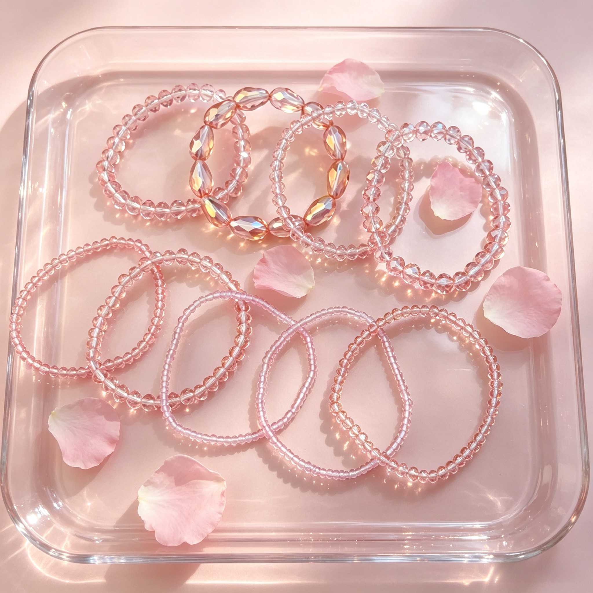 9pc Macaron-Colored Natural Crystal Bracelet Set for Women